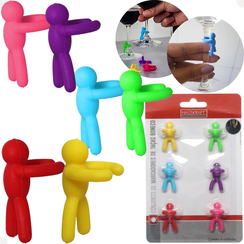 Conjunto Com 6 Marcadores Para Taças E Copos Bonecos De Silicone Coloridos 2 x 3cm eventos Hauskraft em Oferta na Shopee