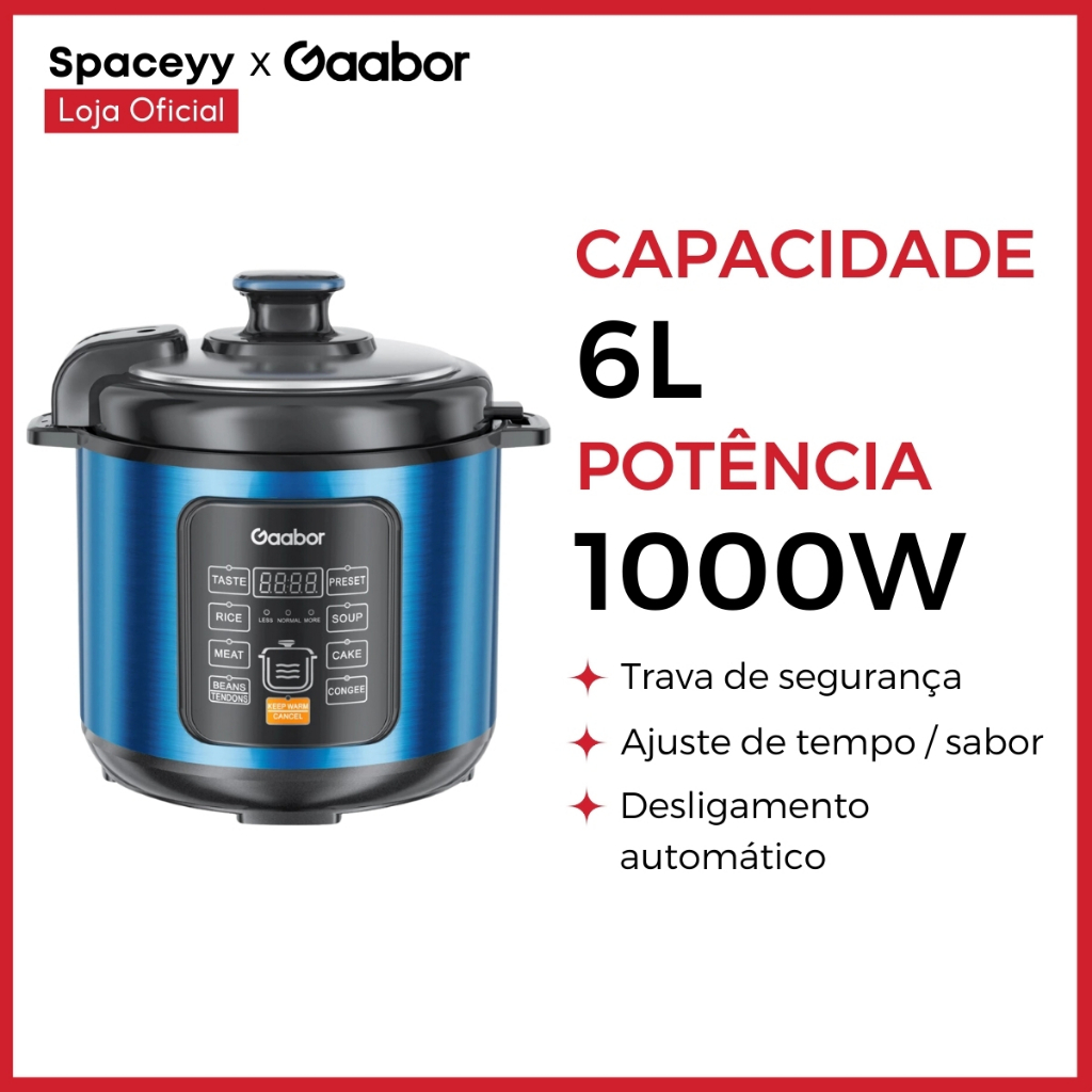 Panela de Pressão Elétrica 6L Gaabor Multifuncional 1000W 8 Funções