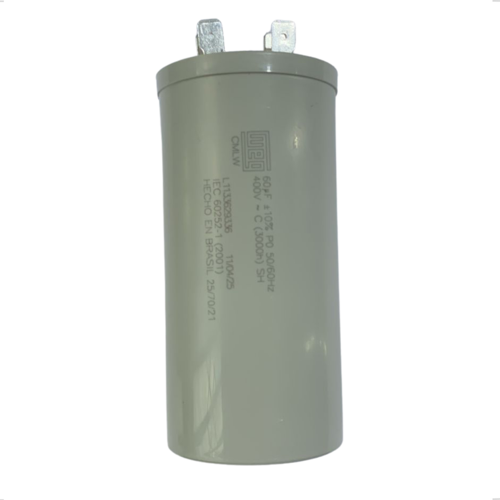 Capacitor permanente 60uf 400v WEG Motores Elétrico de 7,5cv a 10cv 4 Pinos (serve para 2 pinos)