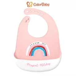 Babador de Silicone p/ Bebês e Crianças - c/ Cata-migalhas, Liso ou Estampado, Ajustável - ColorBaby
