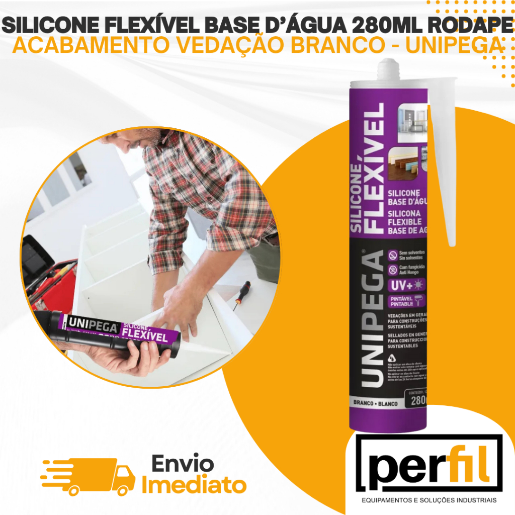 Silicone Flexível a Base D'água Acabamento Rodapé Vedação Branco Unipega