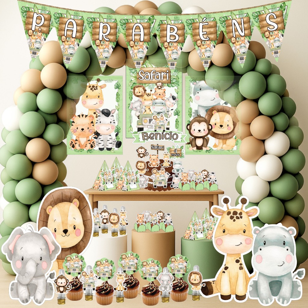 Kit Festa Aniversário Personalizado Safari Aquarela 78 itens - Decoração Mesversario Lembrancinhas em Oferta na Shopee
