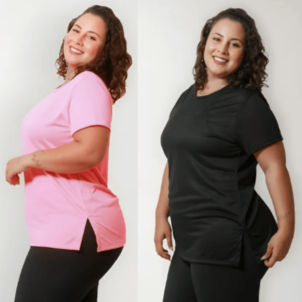 Kit 2 Peças T-shirt Blusa Tapa Bumbum Plus Size Camiseta Feminina Para Academia Dry Fit Fitnes Curve em Oferta na Shopee