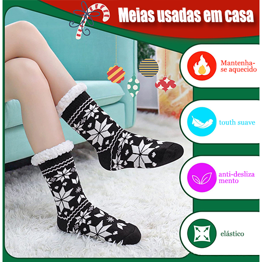 Meias Térmicas de Lã com Sola Antiderrapante para Infantil Adulto - Conforto Quente e Durável
