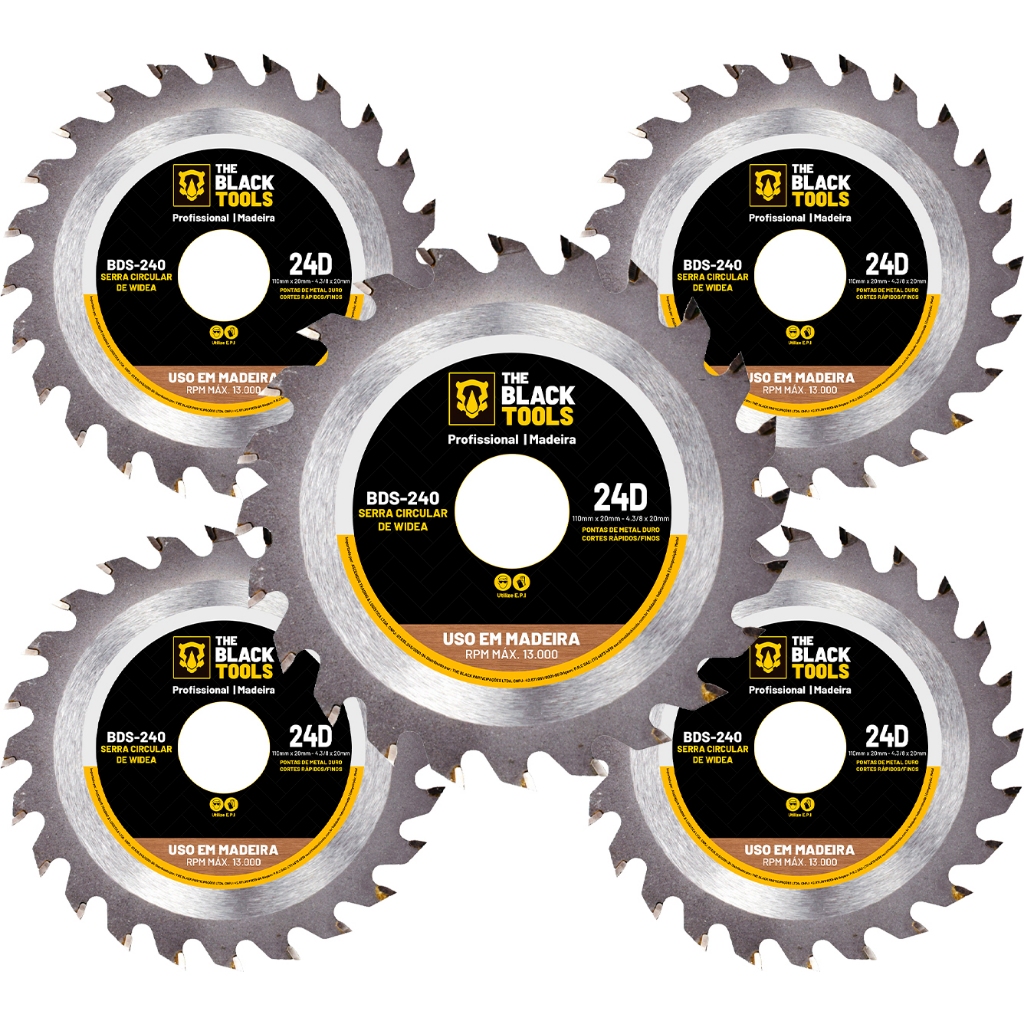 Kit 5 Disco Serra Circular Corte Madeira Marcenaria 24 Dentes 4.3/8 The Black Tools em Oferta na Shopee