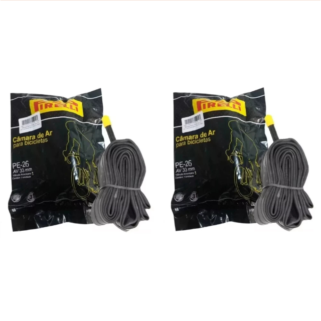 Par Câmara de Ar Pirelli Bike Aro 26 – Schrader (Bico Grosso) 33mm Ideal Com Pneus 1.75 Até 2.20