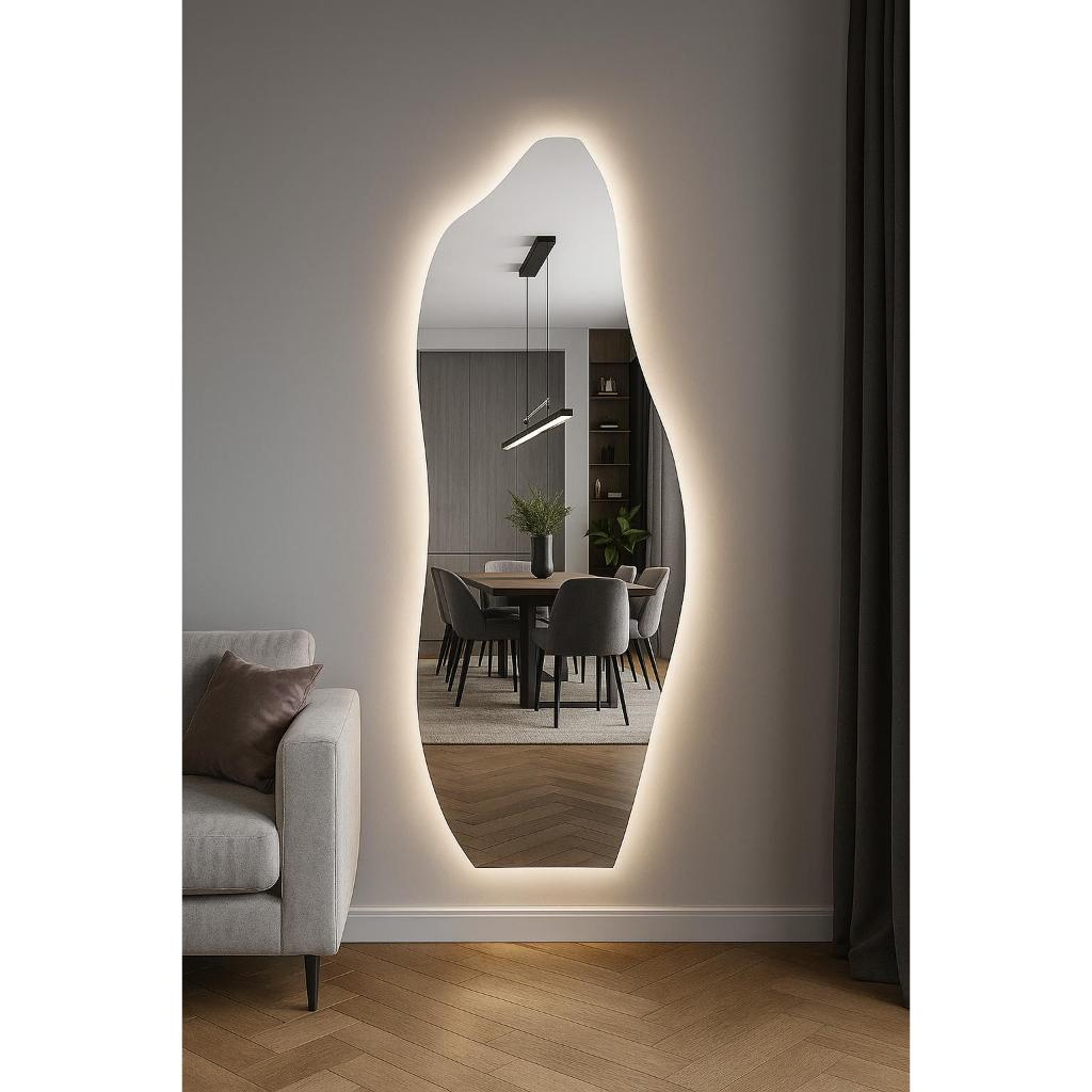 Espelho Orgânico Grande Led 170cm Luz Branco e Luz Amarela Corpo Inteiro Quarto Sala Salão Loja