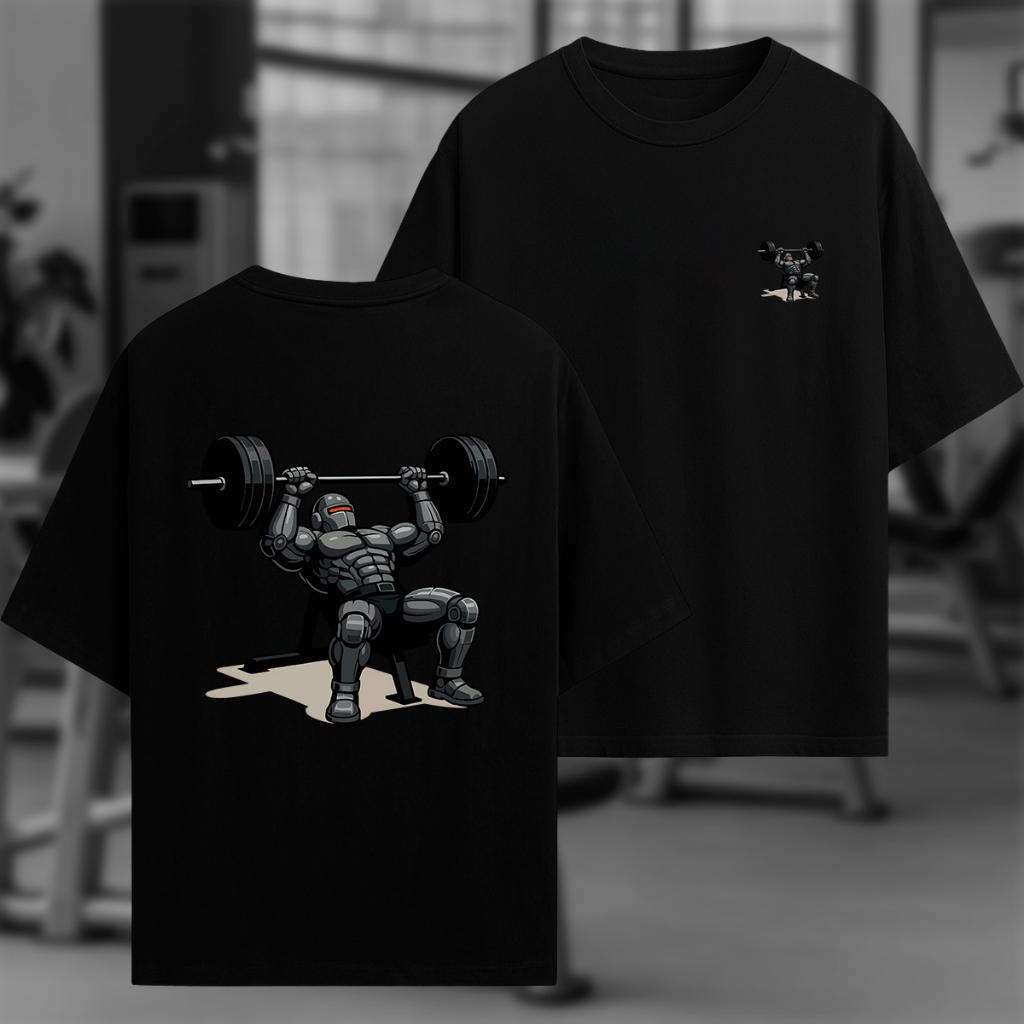 Camiseta Oversized Malha Premium Robô Maromba Estampa Supino Academia Streetwear Envio Rápido