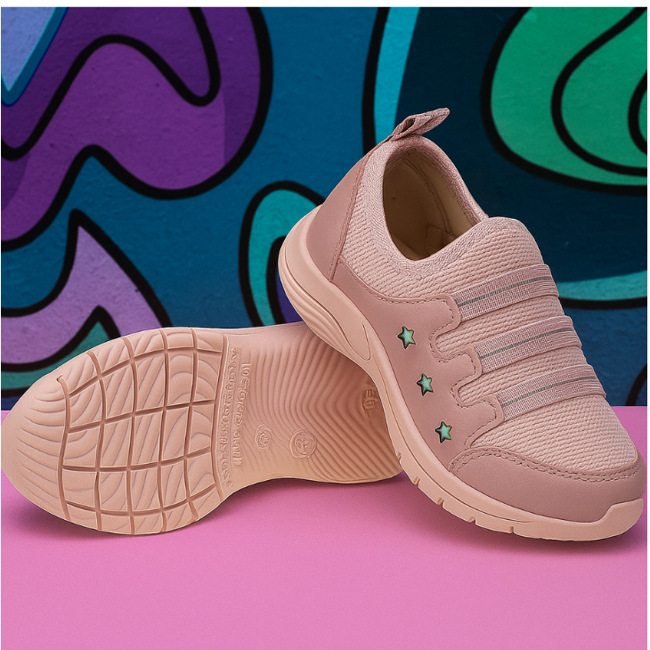 Tênis Calce fácil Juvenil Menina infantil elástico com estrela  Nude em Oferta na Shopee