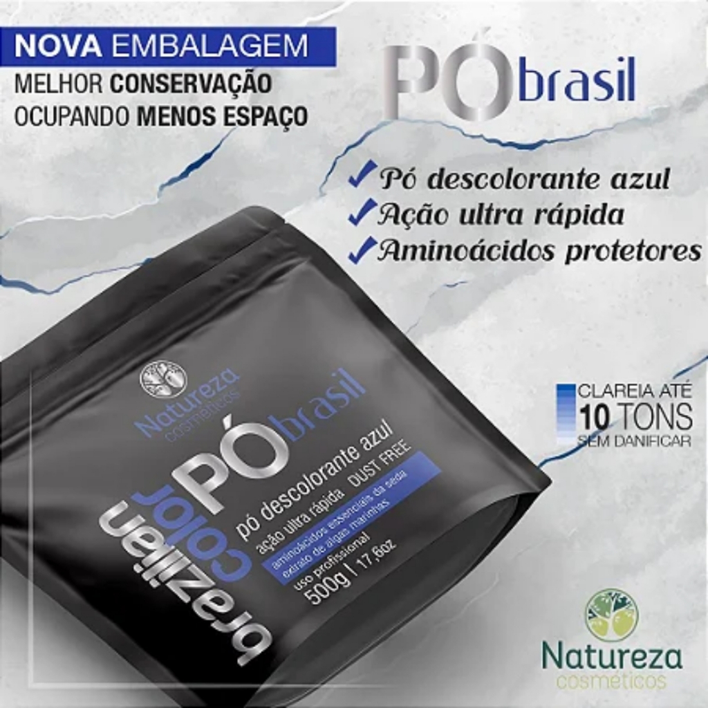 Pó Descolorante Blue Azul 500g Brazilian Color Natureza Cosméticos Dust free Não Levanta Pó