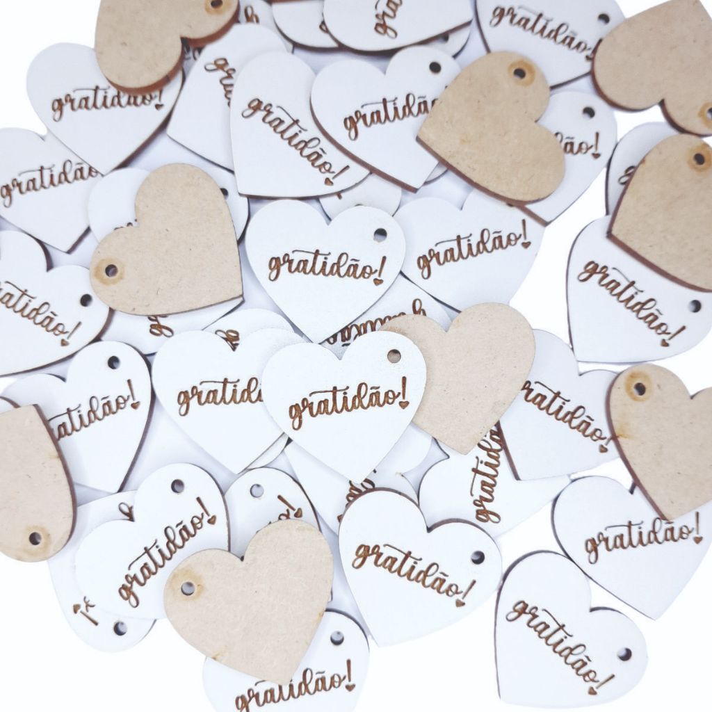 100 Apliques Coração Tag 3x3 Mdf Branco Gratidão Feito á Mão Feliz Páscoa em Oferta na Shopee