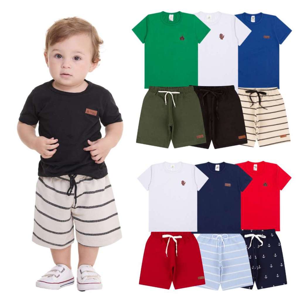 Kit Sortido 2, 6 ou 10 Peças Roupa Infantil Menino Conjunto Básico Masculino Casual de Verão em Oferta na Shopee