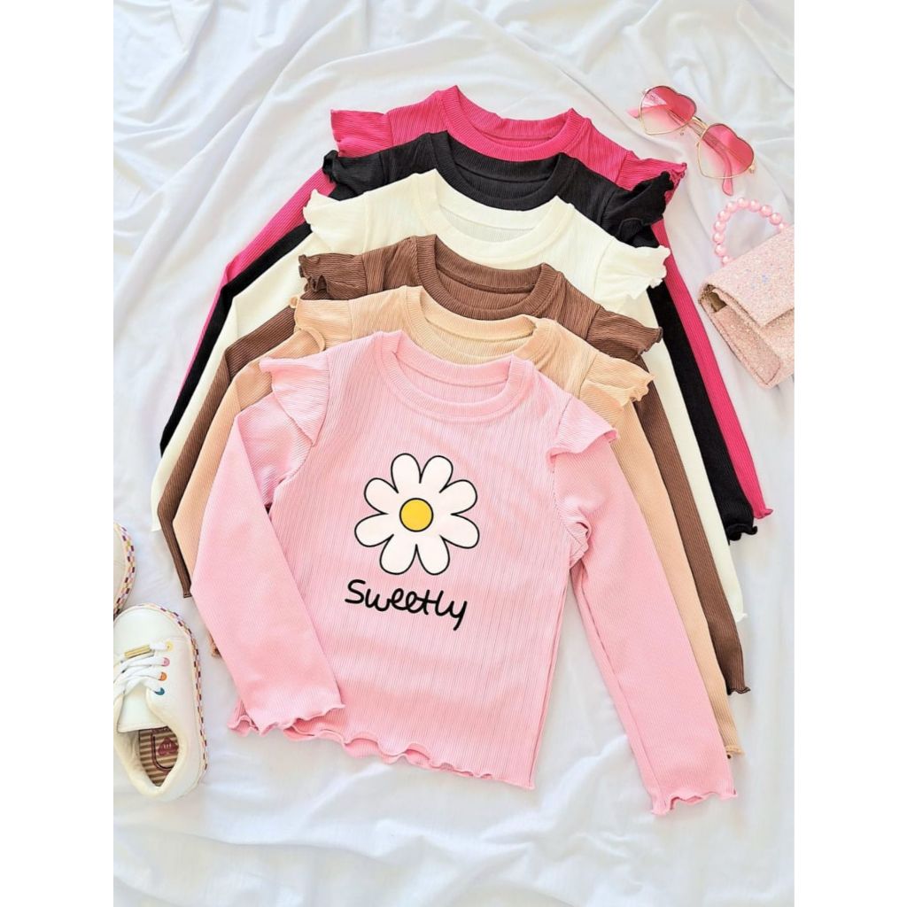 Blusa Infantil Menina Margarida Manga Longa Meia Estação Canelado Ribana DTF03 em Oferta na Shopee