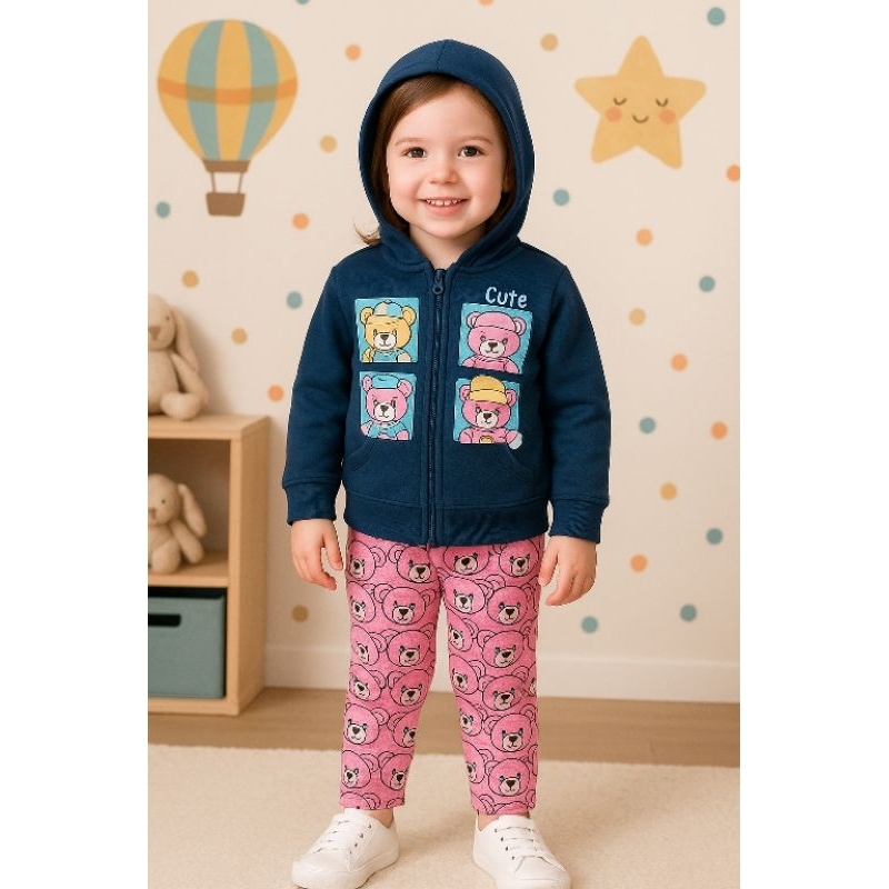 Conjunto Infantil MENINA Flanelado com Capuz | Casaco com Zíper Quentinho e Estiloso – Inverno 1 a 8 anos