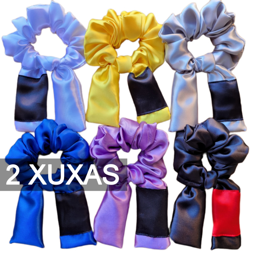 2 Scrunchies Cetim Jiu-jítsu Xuxas Buchinha Xuxinhas Lacinho