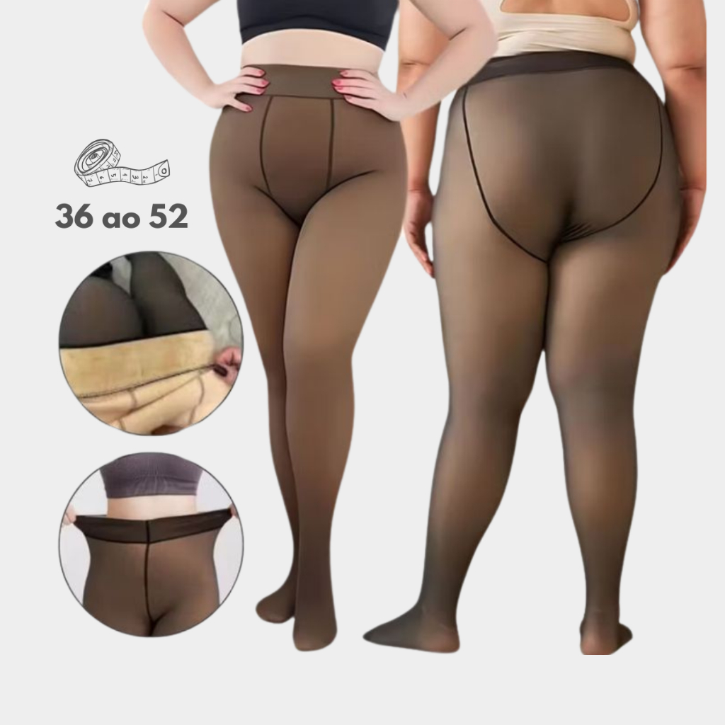 Kit 1/2 Meia Calça Plus Size Translúcida Fio 80 Feminina P M G G1 G2 Térmica Inverno Peluciada Lã Forrada Quentinha