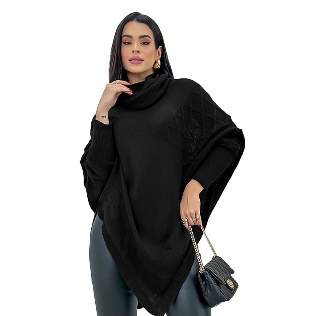Poncho Casaco Lã Feminino Trico Blusa De Frio Inverno Bico em Oferta na Shopee