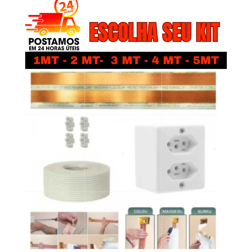ELETROFITA 10A+ MANTA+ 4 CONECTORES+ TOMADA DUPLA  10A SOBREPOR BRANCA - Escolha a metragem