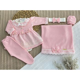 Saída de Maternidade RN  6 Peças em Malha Tricô Macio Vestido, Body, Manta, Luvas e Culote em Oferta na Shopee