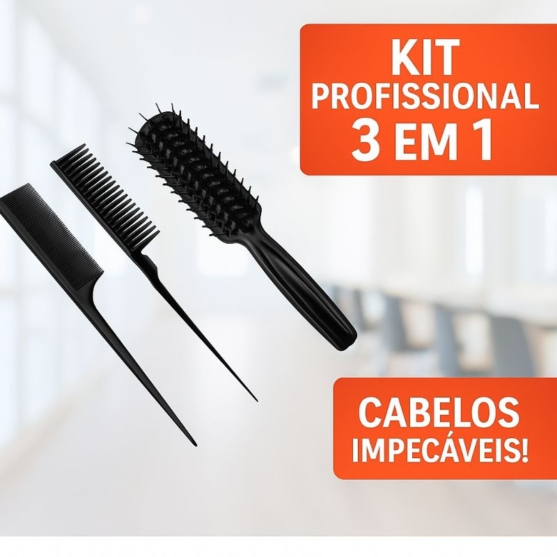 Kit Mariana com Escova para Cabelo Pente Fino Escova Jacaré e Pente Três Fileiras Profissional Cores Sortidas