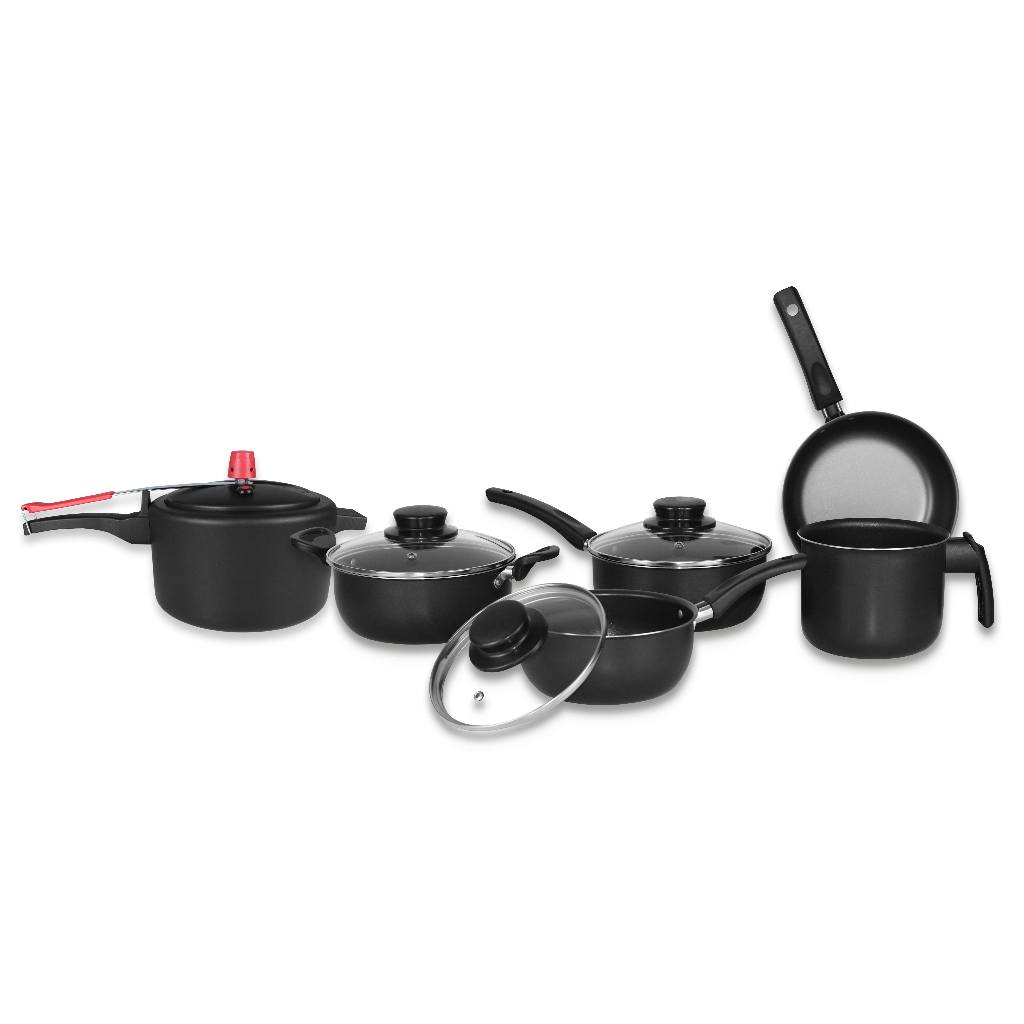 Conjunto Kit Jogo de Panela Completo Com Panela de Pressao Cor Preta