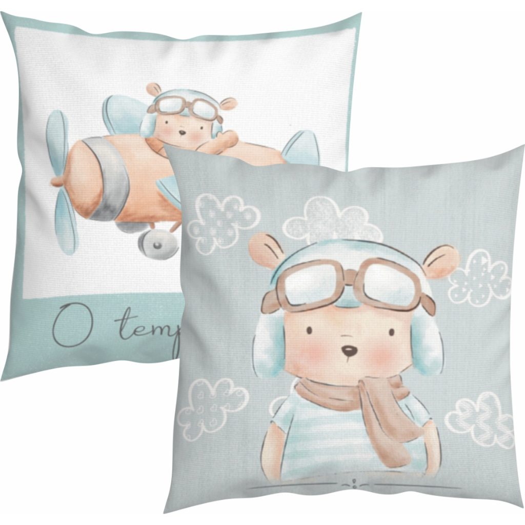 Kit 2 Capas de Almofadas Decorativas Infantil Ursinho Baloeiro Be Brave