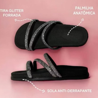 Sandália Papete Brilho Moda Luxo Feminina em Oferta na Shopee