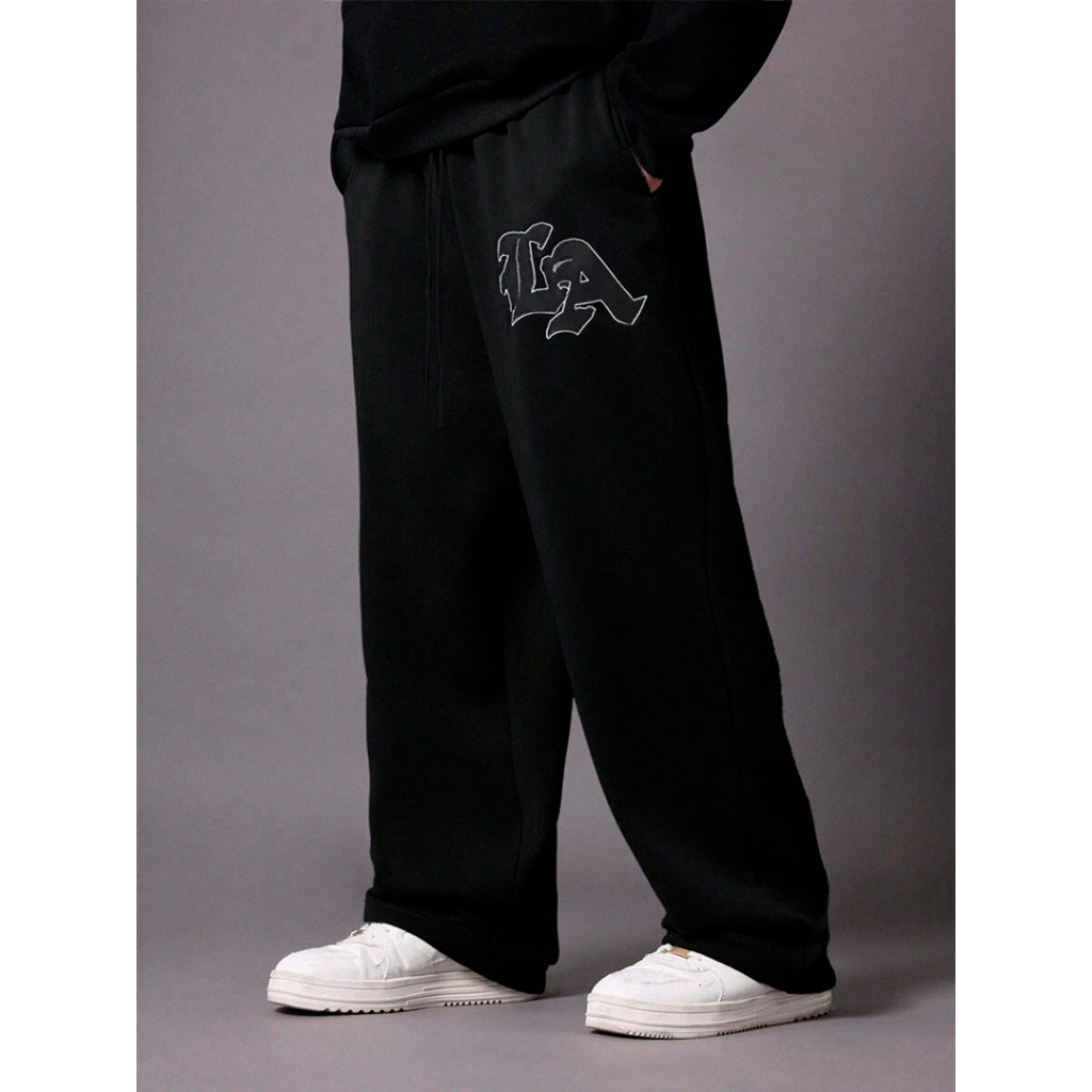 Calça Reta Moletom Baggy Masculino LA Streetwear 100% Algodão Feminino Unissex Estilo Urbano Los Angeles