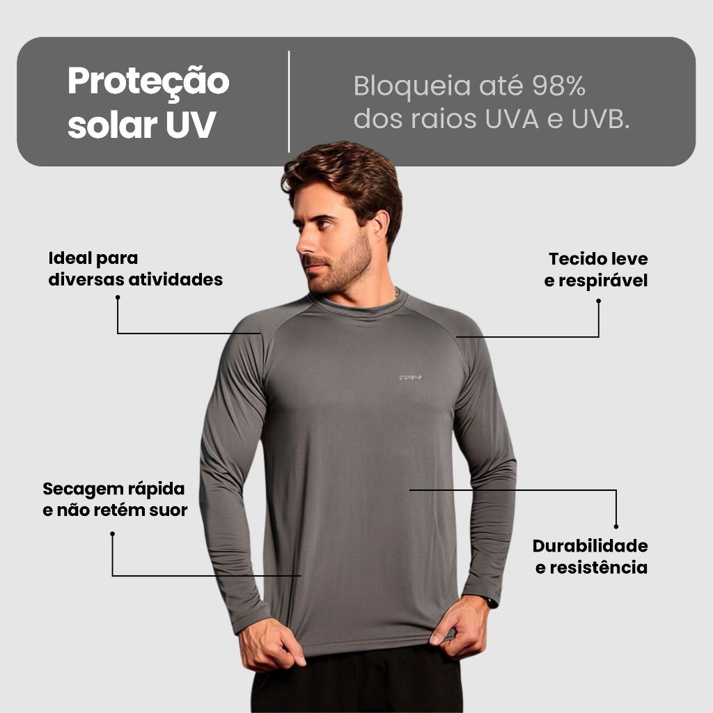 Camisa Camiseta Esportiva Manga Longa Térmica Treino Dry Fit Frio Academia Proteção Solar Uv — imagem 2 de 2
