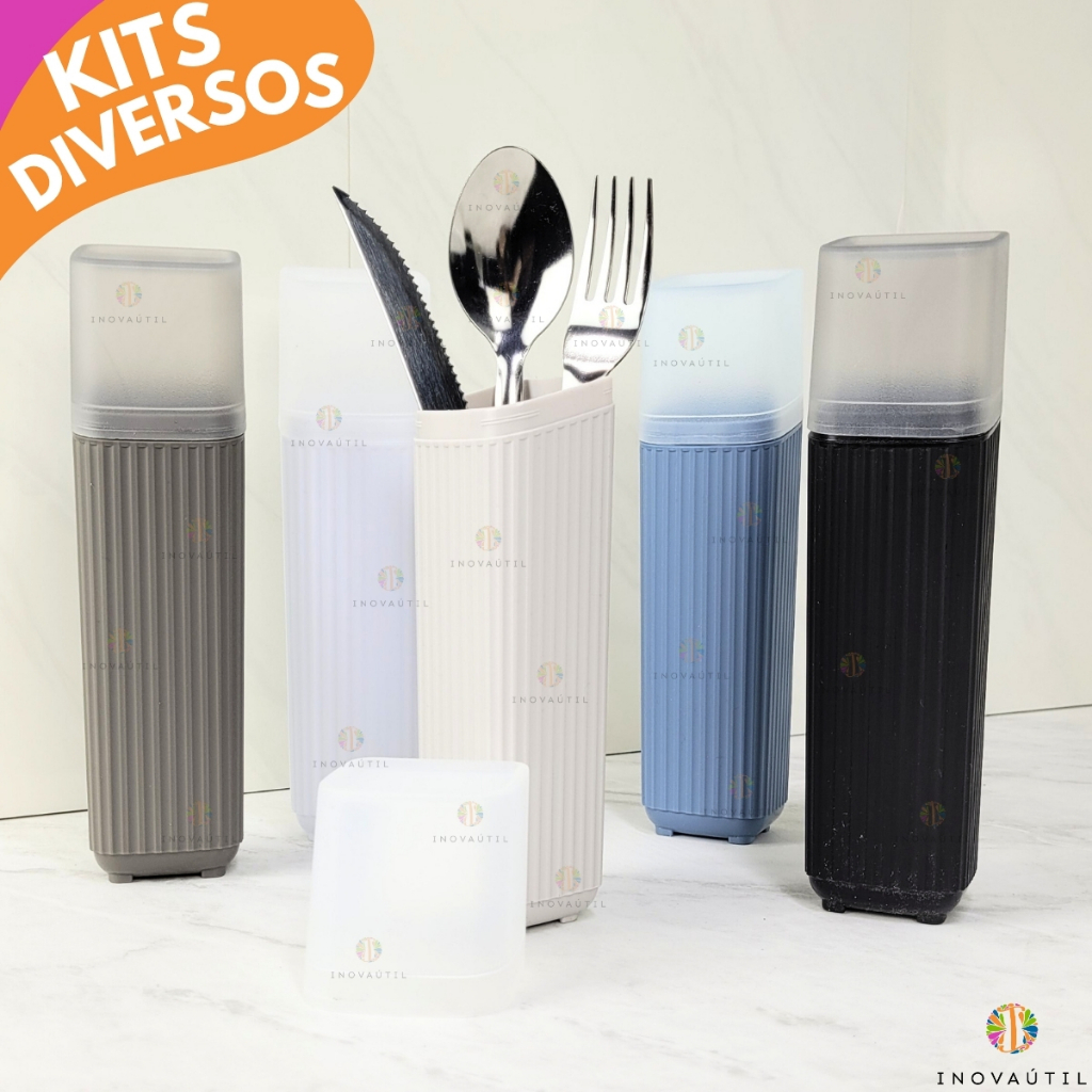 Kit Talher Para Viagem Com Estojo com Tampa Kits Diversos 3 ou 4 Pçs Garfo Faca ou Colher Tramontina em Oferta na Shopee