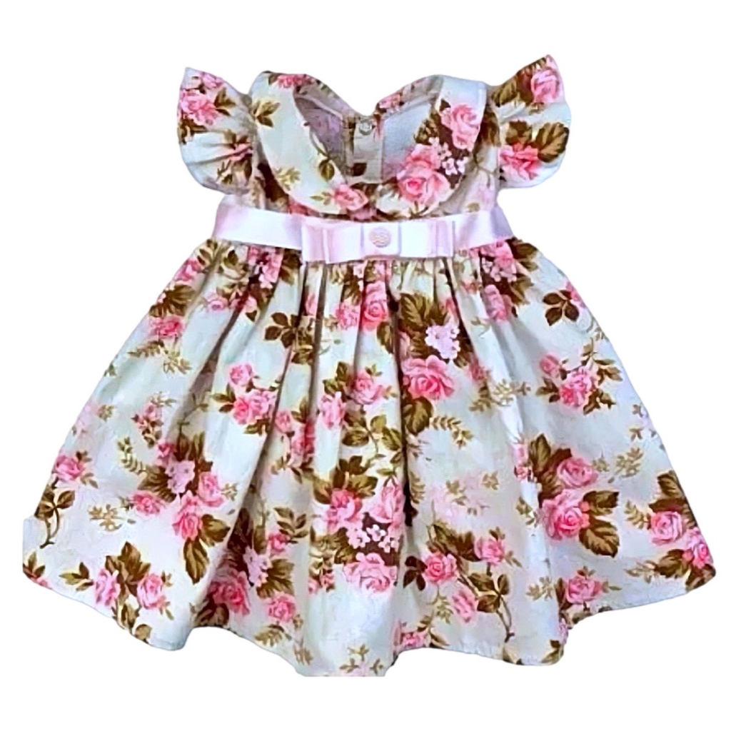 Roupa Bebê Menina Vestido Curto Soltinho Florido 100% Algodão Para Festas Aniversários