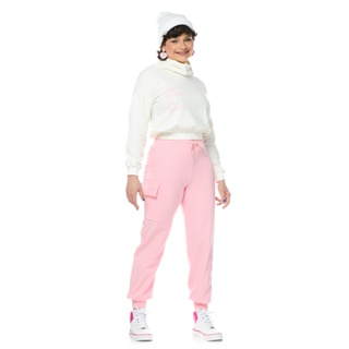 Conjunto Juvenil Feminino de Moletom com Gola Ampla + Calça Jogger Cargo – Tamanhos 10, 12 e 14 anos em Oferta na Shopee