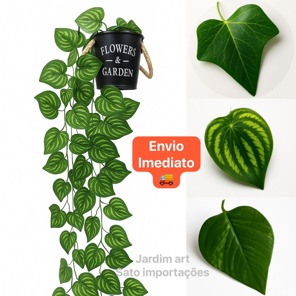 Trepadeira Artificial 2x2M com Vaso  preto flowers  corda Decor