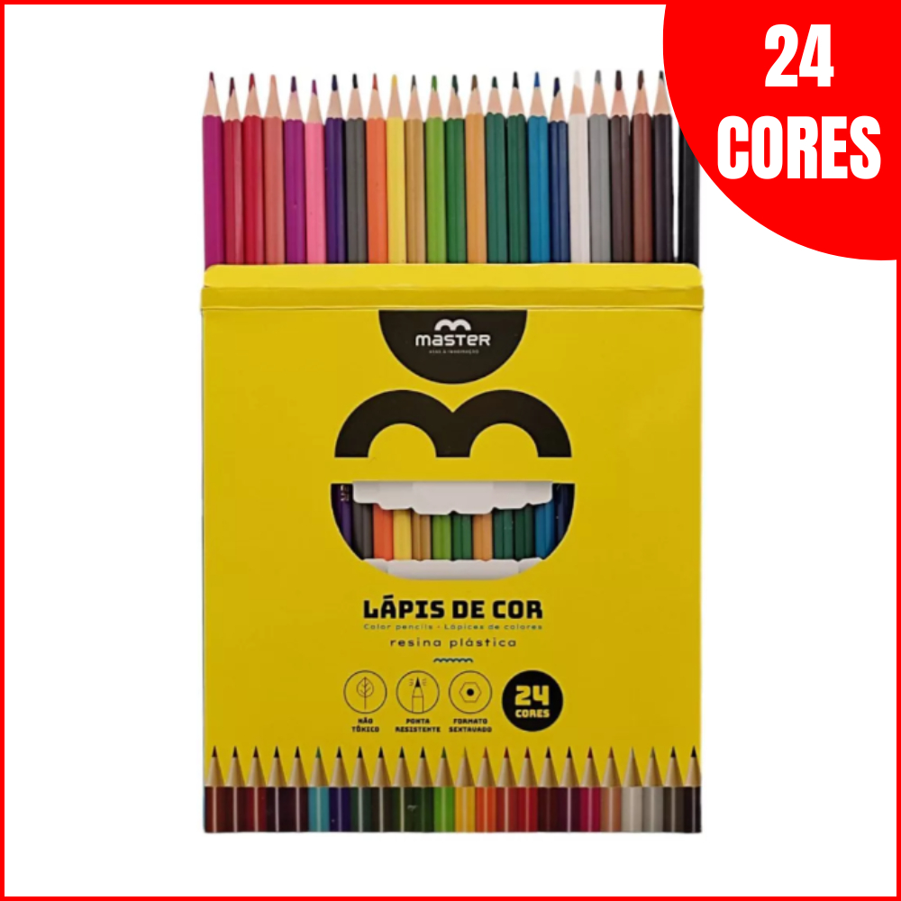 Lápis De Cor 24 Cores Resina Macia E Atóxica Sextavado Master em Oferta na Shopee