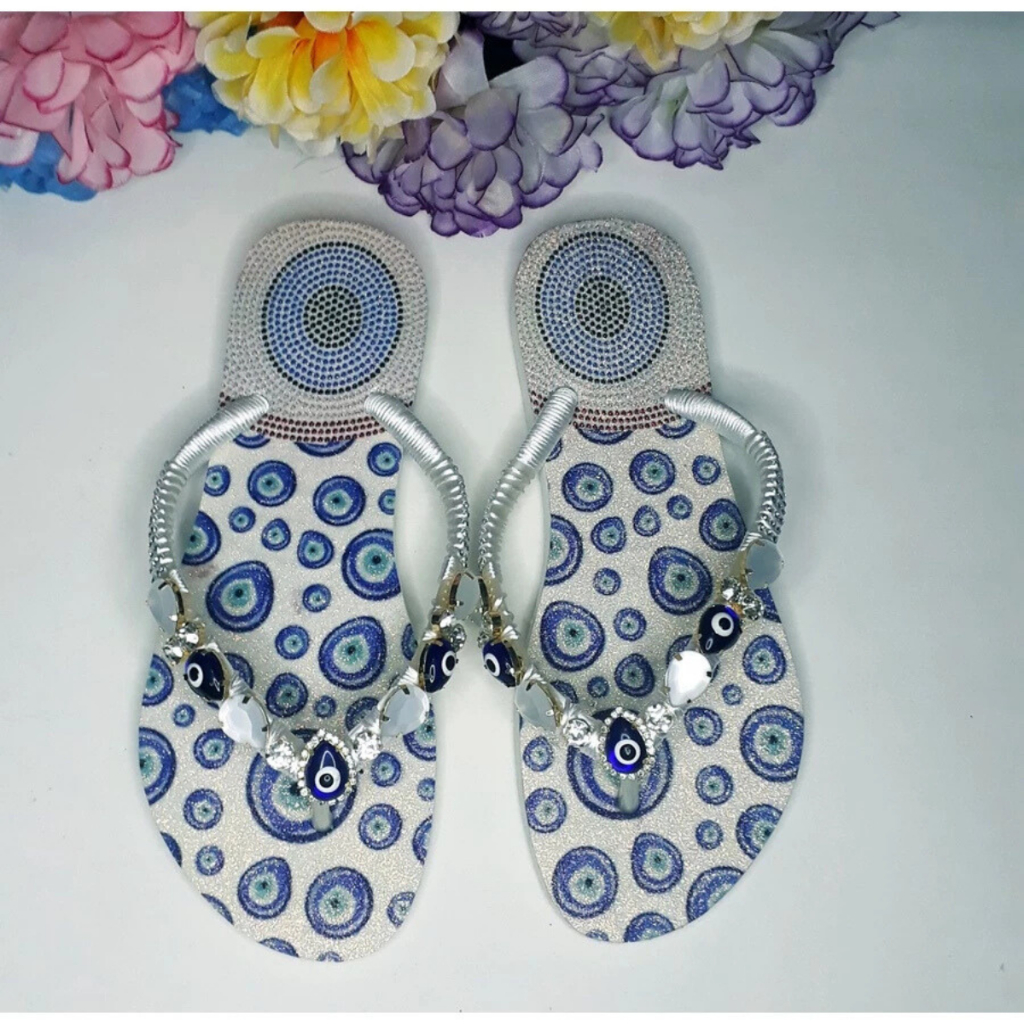 Sandalias Chinelo Customizado Personalizado Com Estampa Sublimaçao De Olho Grego Com Glitter