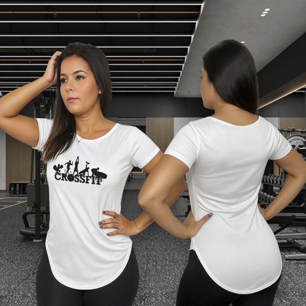 Blusa Feminina Com Manga baby Long Line Esportiva est. Cros 007 Academia Caminhada  cores academia