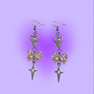 Brinco de Laços Rosa Claro Com Cristal - Kawaii com Pingente de Estrela Com Cristal Laços de Miçanga em Oferta na Shopee