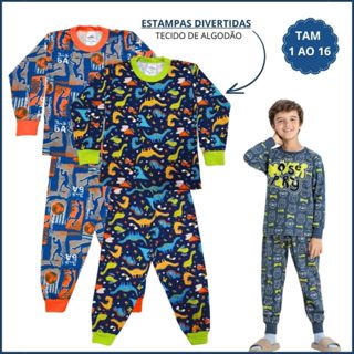 Kit 4 Peças Pijama Infantil Menino Inverno 2 Camiseta Manga e 2 Calça Bebê ao Juvenil Cotton 1 ao 16 em Oferta na Shopee