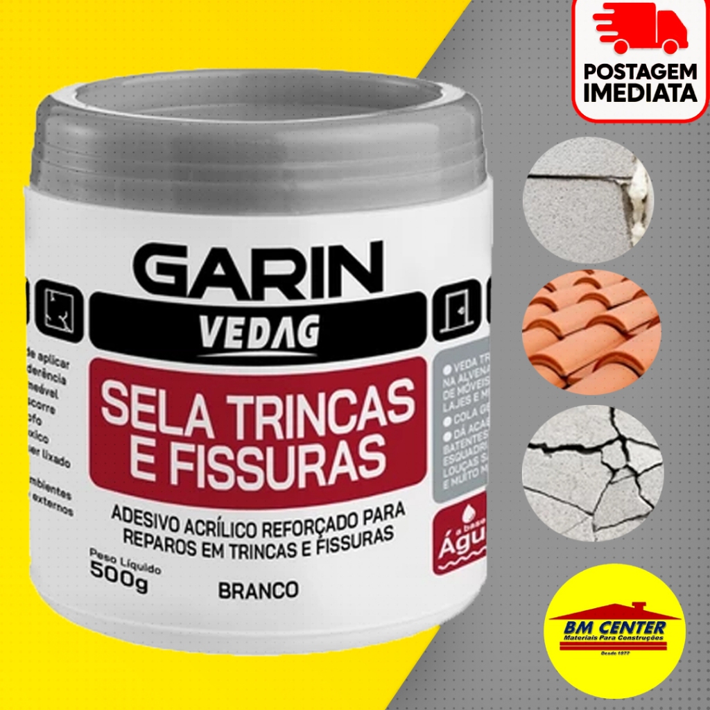 Sela Trincas e Fissuras Vedag Branca 500g (pote) Garin  Fissuras e Rachaduras Laje Telha Parede em Oferta na Shopee