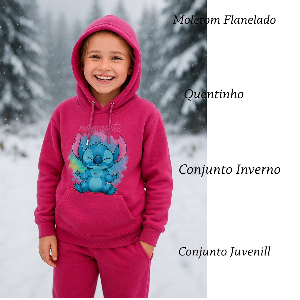 Conjunto Moletom Infantil Switch + Calça Estampado Inverno Com Capuz