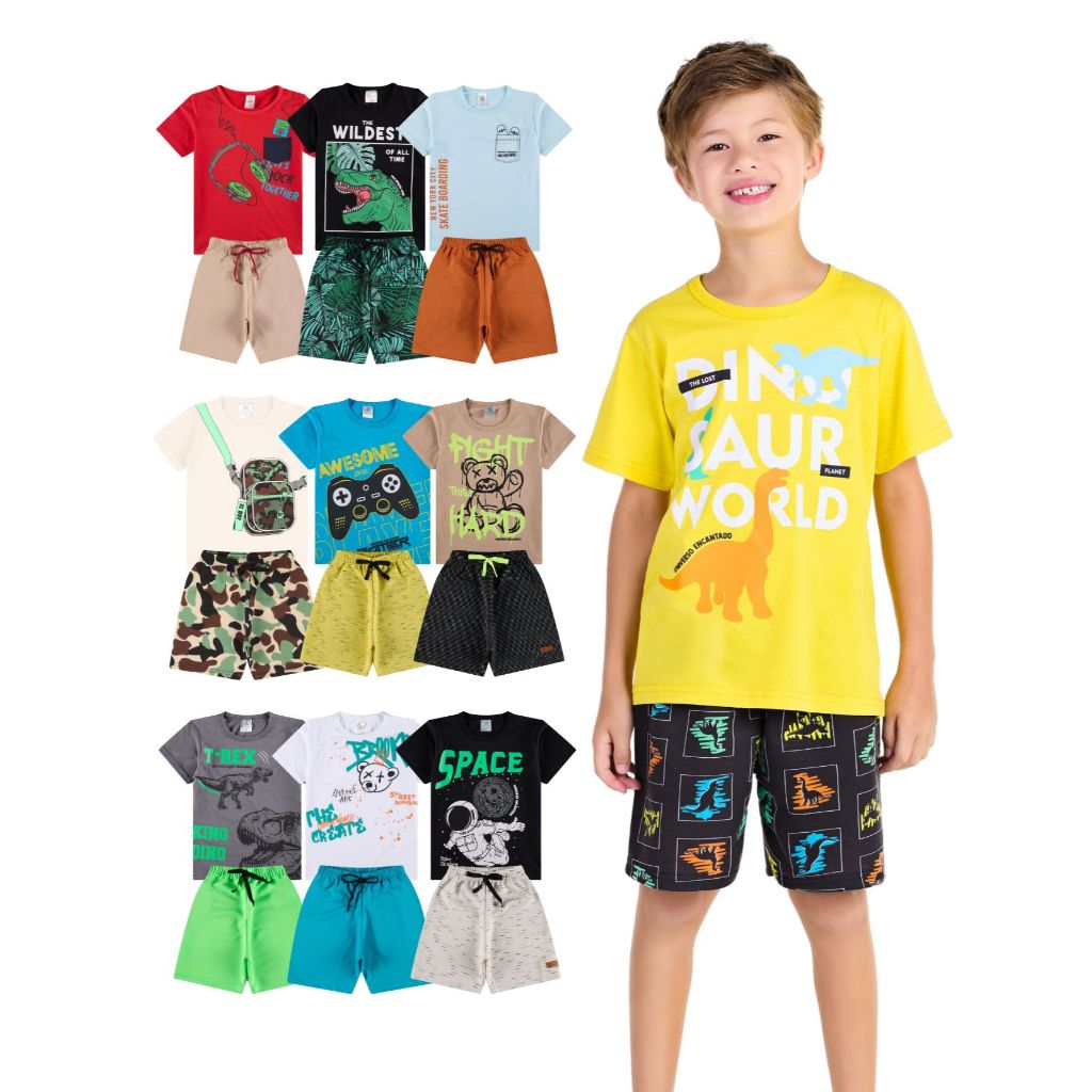Kit Sortido 6 ou 10 Peças de Roupas Infantil Menino Verão ( Camisetas + Bermudas) Roupa Infantil Masculina