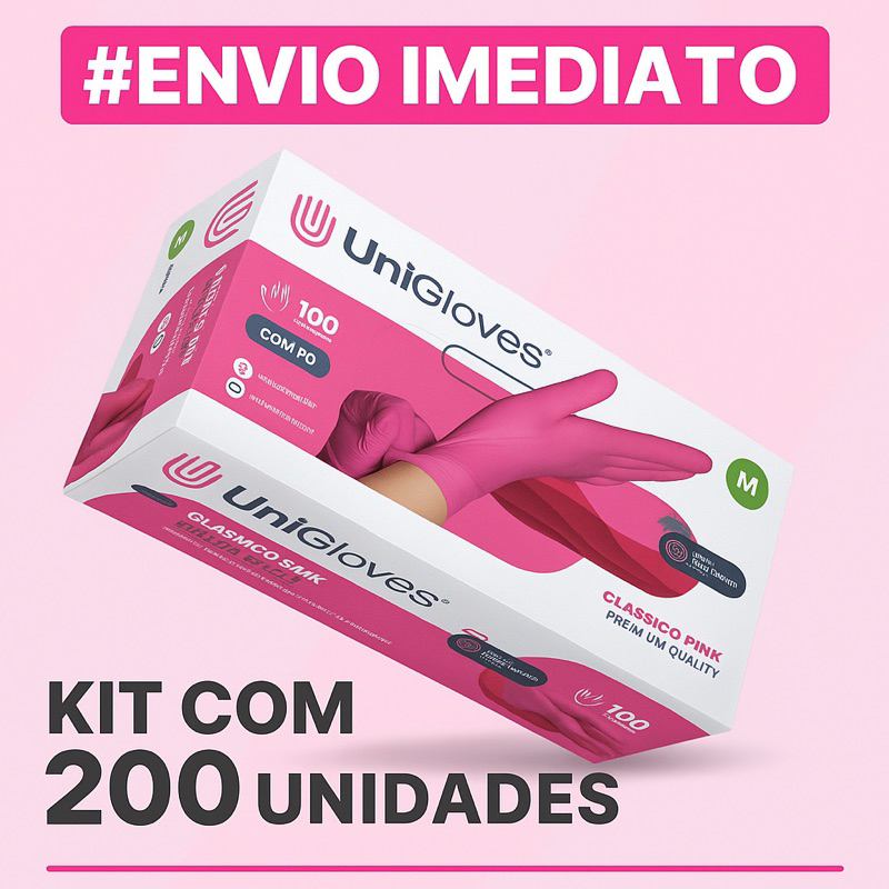 Kit Com 2 Caixas Luva Látex Rosa Pink Descartável 200 Unidades Unigloves em Oferta na Shopee