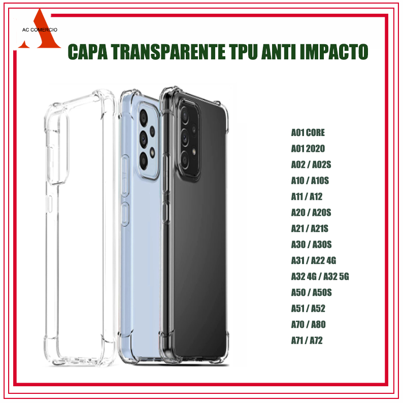Capa Capinha Tpu Anti Impacto Transparente Para A01/A01 Core/A02/A02S/A03/A03S/A03 Core/A10S/A11/A12/A31/A32/A33/A51