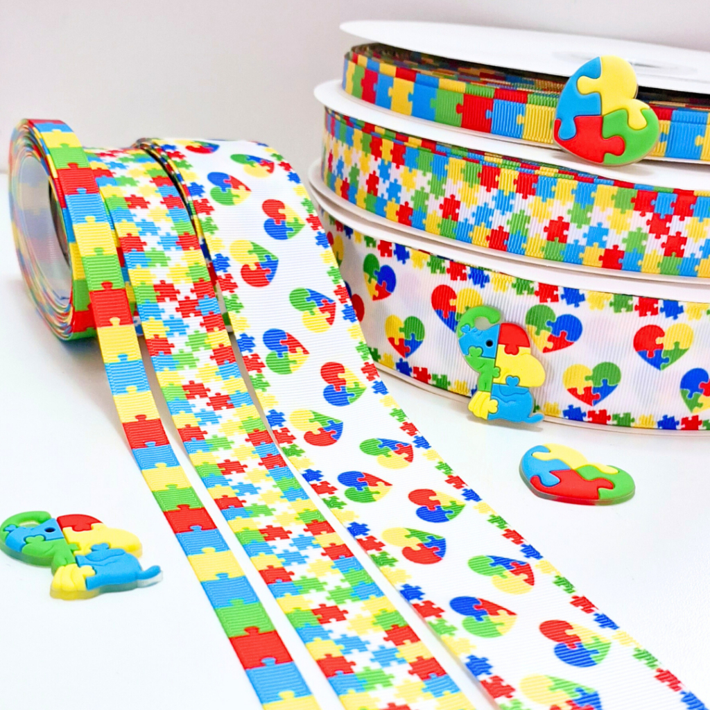 Fita Autismo Yama Estampada (Escolha a Largura e Metragem) para Laços e Tiaras