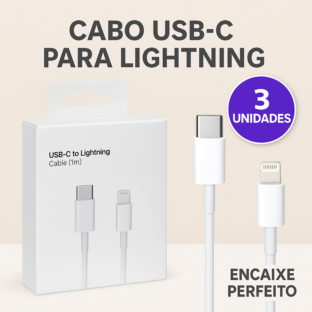 Kit 1, 2 ou 3 Cabos USB-C Lightning Reforçado Turbo 1Metro em Oferta na Shopee