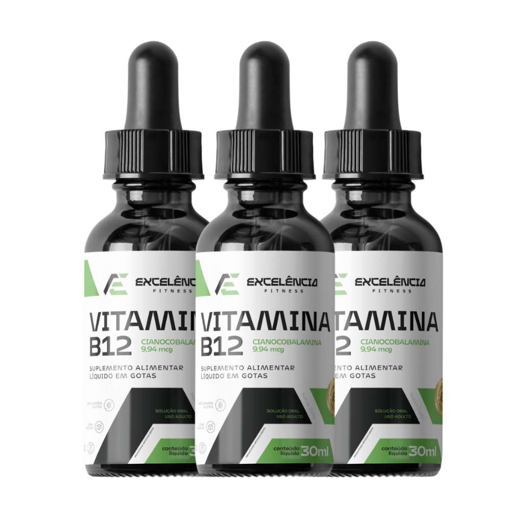 Kit 3x Suplemento Vitamina B12 9,94mcg | Mais Energia e Concentração – 30ml Líquido