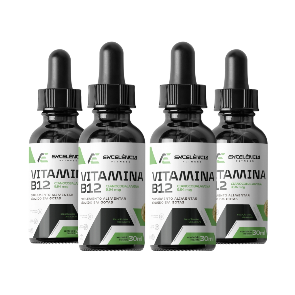 Kit 4x Suplemento Vitamina B12 9,94mcg | Mais Energia e Concentração – 30ml Líquido