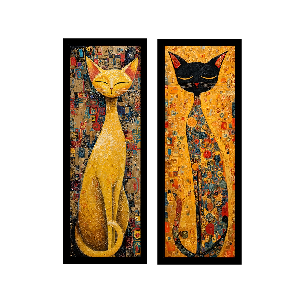 Kit 2 quadros 18x45 quarto, sala, varanda, gato pintura Klimt em Oferta na Shopee