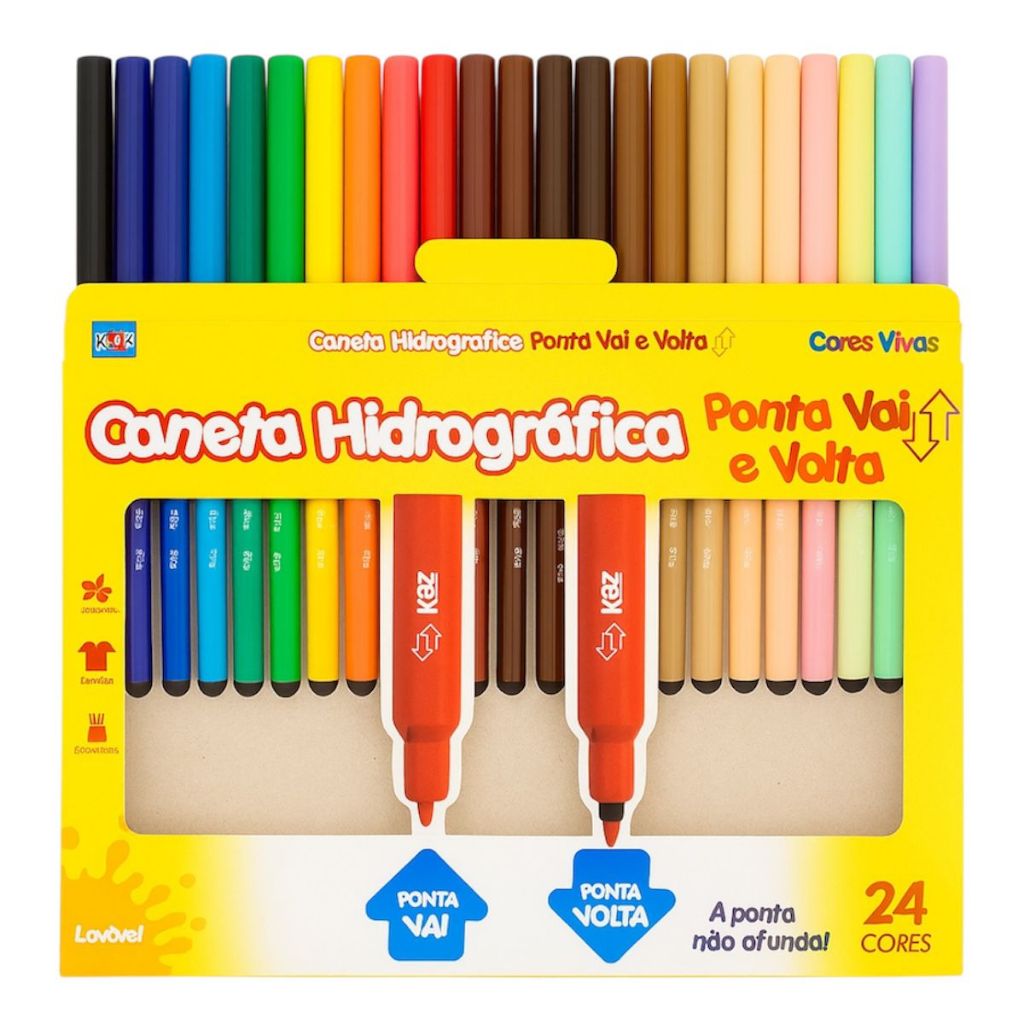 Caneta Hidrográfica 24 Cores Retrátil Ponta Vai e Volta em Oferta na Shopee