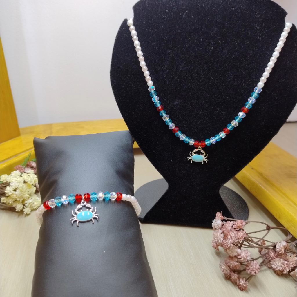 Colar Miçangas Vintage com Pérola e Strass + Pulseira Juvenil Elegante hysteric